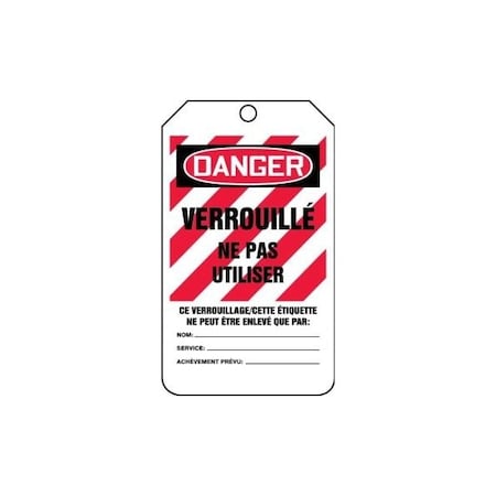 Accuform French Safety Tags, DANGER LOCKED OUT DO NOT REMOVE, 5.75in x 3.25in, PF-Cardstock, 25PK FRMLT418CTP
